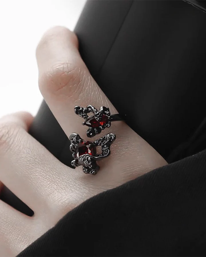 Open Dark Red Gem Statement Ring - Image 9