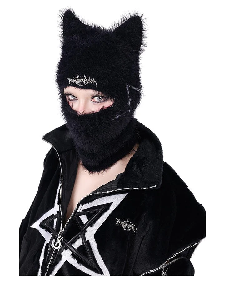 Black Furry Cat Ear Balaclava - Image 2