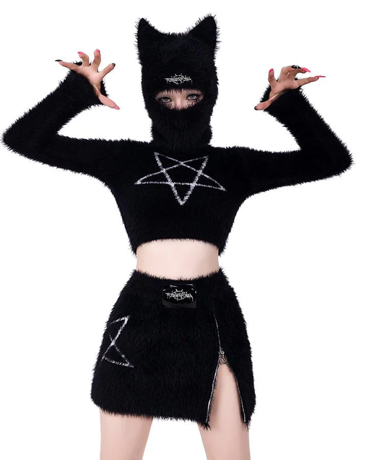 Black Furry Cat Ear Balaclava - Image 3
