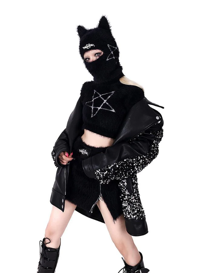 Black Furry Cat Ear Balaclava - Image 4