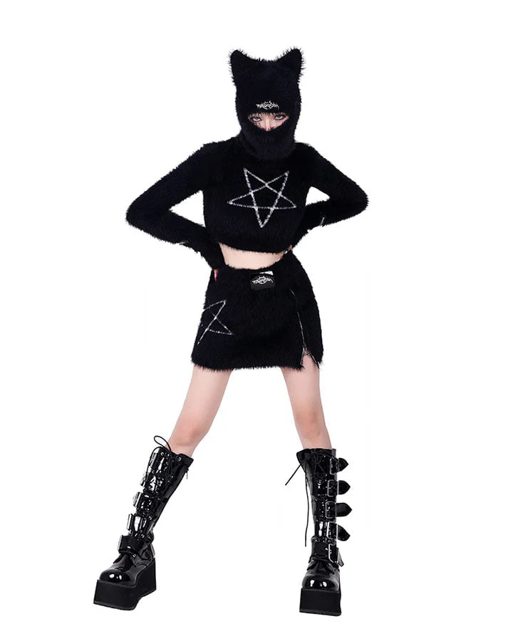 Black Furry Cat Ear Balaclava - Image 5