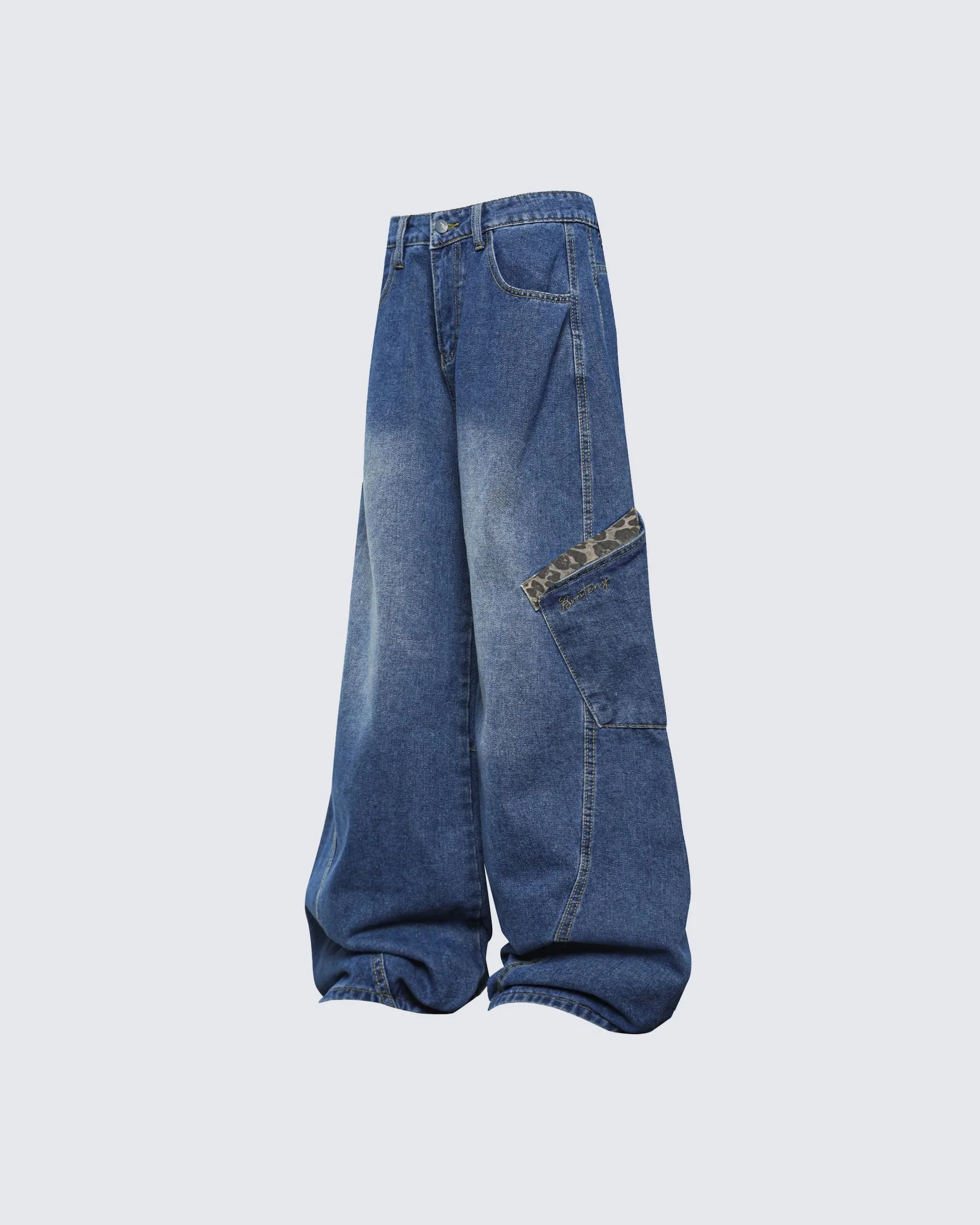 Oversized Denim Cargo Pants - Image 3