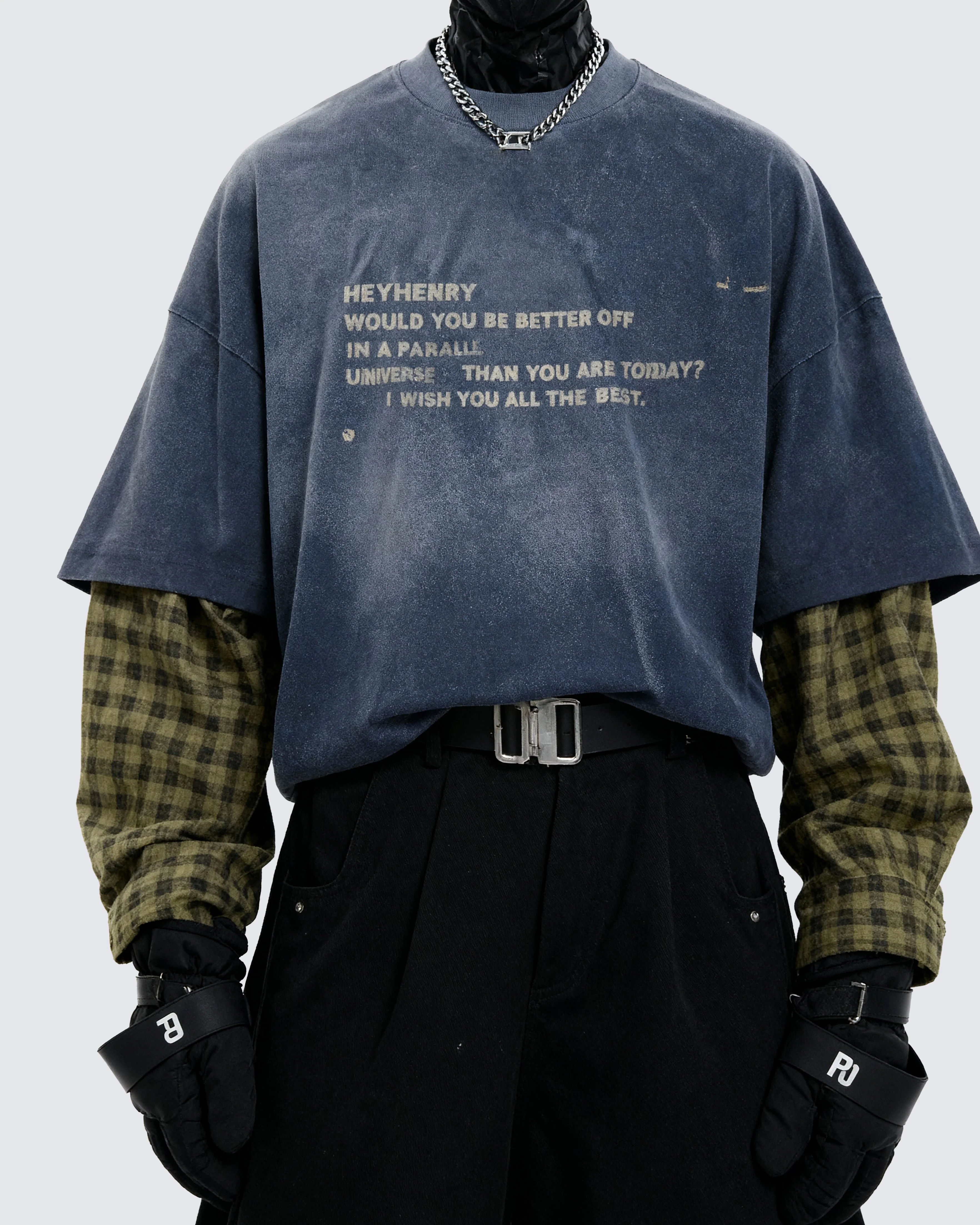 Mock Two-piece Retro Letter Printed Long Sleeve T-shirt - Image 2