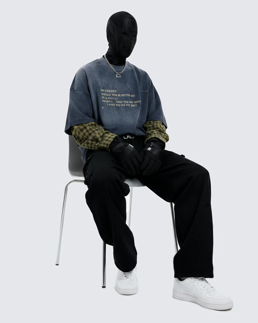 Mock Two-piece Retro Letter Printed Long Sleeve T-shirt - Image 4