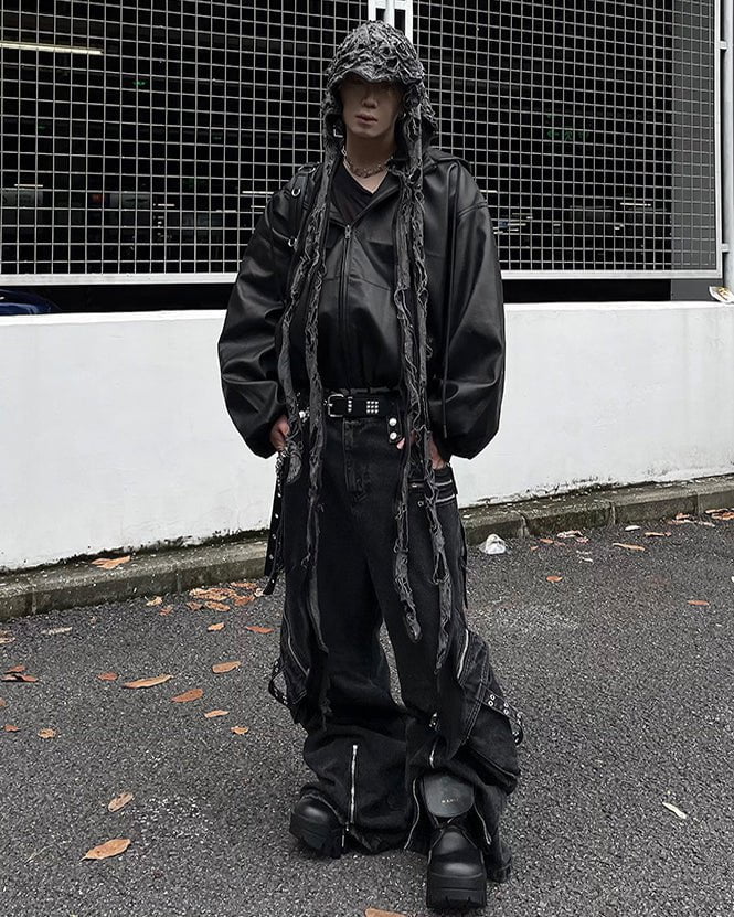 Oversized PU Leather Hooded Jacket - Image 4