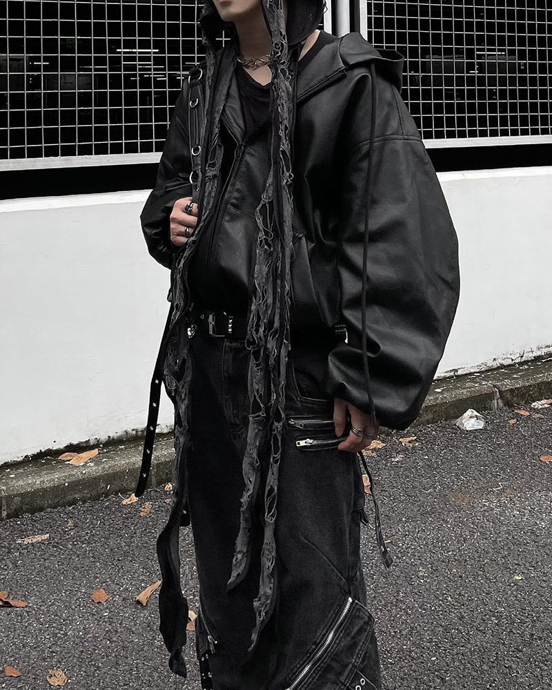 Oversized PU Leather Hooded Jacket - Image 5