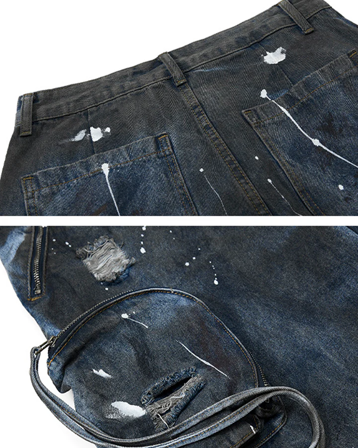 Paint Splatter Cargo Wide Leg Denim Pants - Image 8