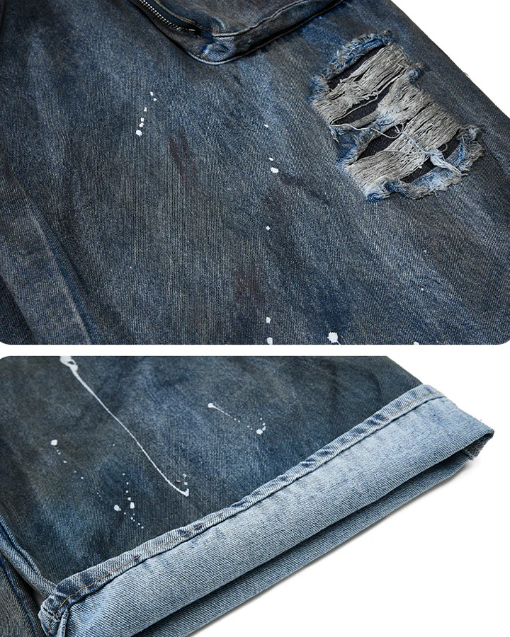 Paint Splatter Cargo Wide Leg Denim Pants - Image 9