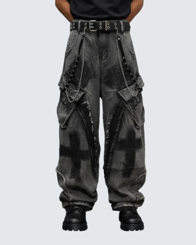 （Clearance）Paint-Splattered Distressed Wide-Leg Jeans - Image 2