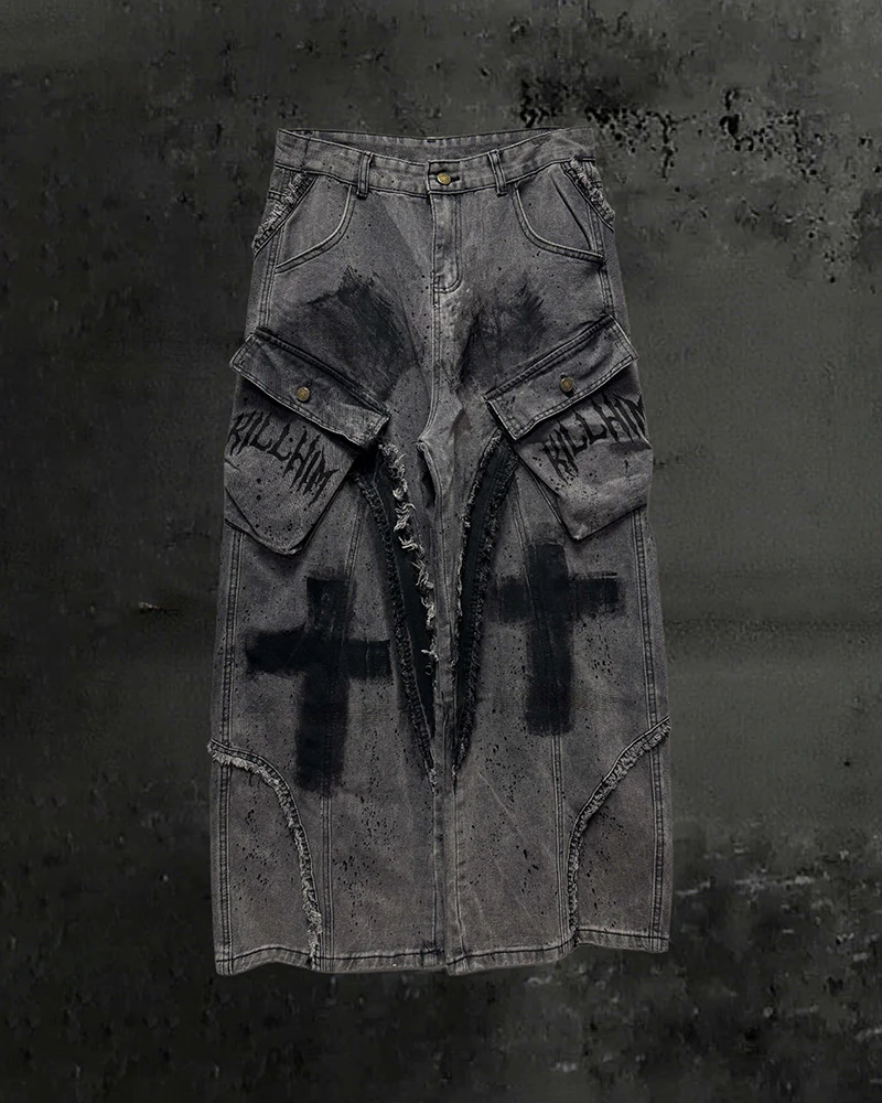 （Clearance）Paint-Splattered Distressed Wide-Leg Jeans - Image 3