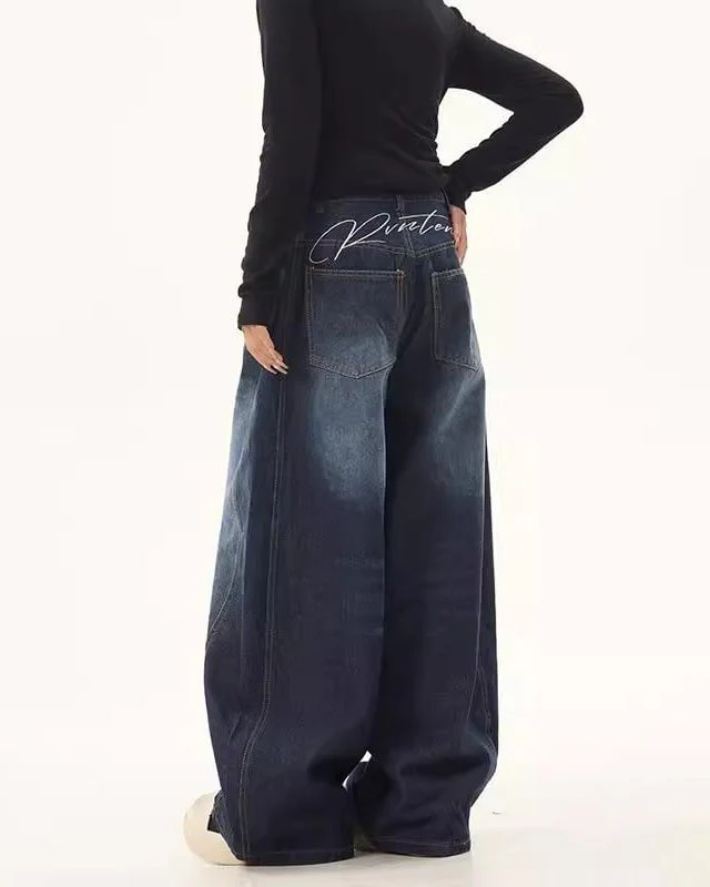 Patchwork Design Washed Denim Pants - Image 10