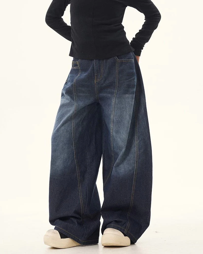 Patchwork Design Washed Denim Pants - Image 12
