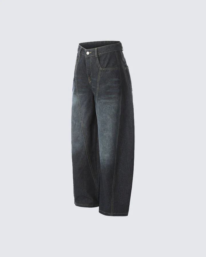 Patchwork Design Washed Denim Pants - Image 5