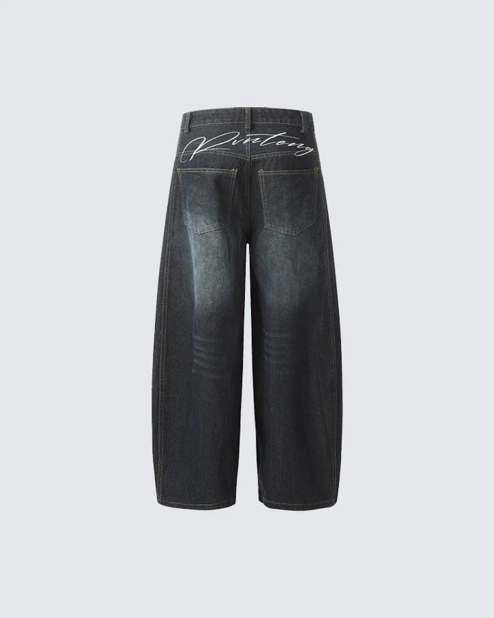 Patchwork Design Washed Denim Pants - Image 6