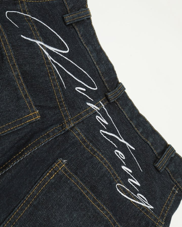 Patchwork Design Washed Denim Pants - Image 7