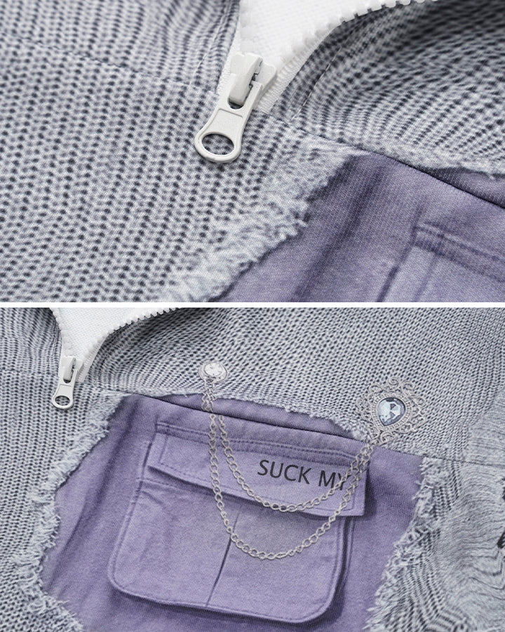 Patchwork Distressed Plaid Layered Knit T-Shirt - Image 6