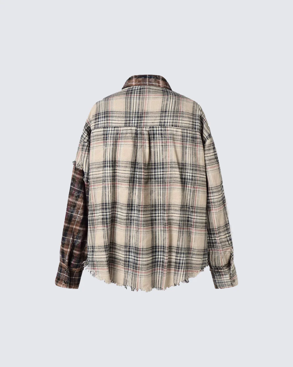 Patchwork Plaid Deconstructed Shirt - Image 2