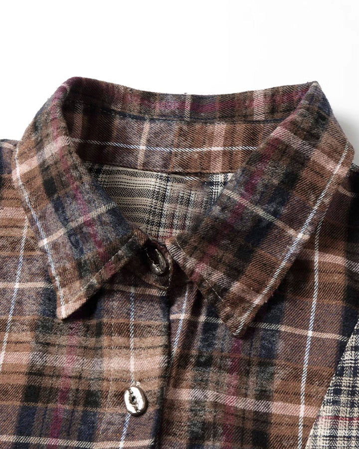 Patchwork Plaid Deconstructed Shirt - Image 3