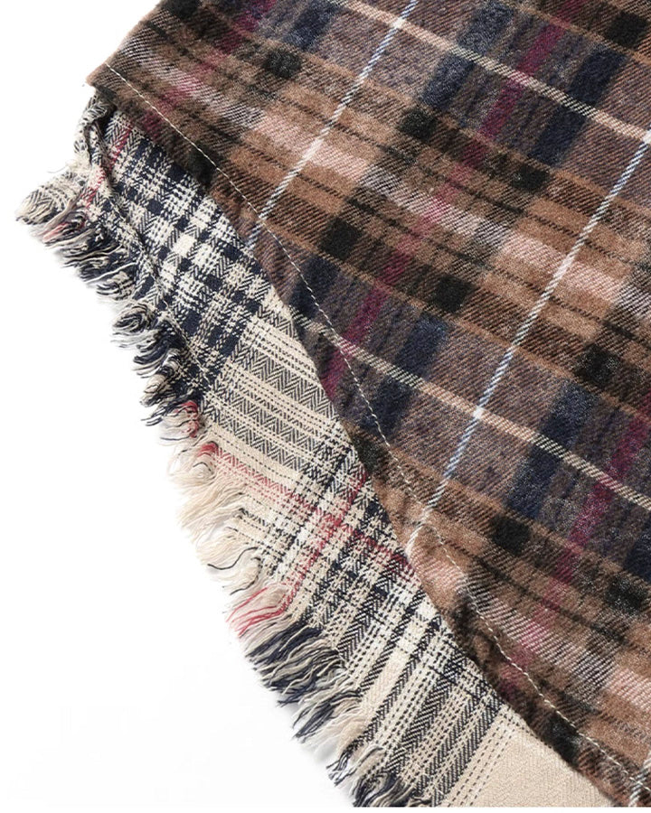 Patchwork Plaid Deconstructed Shirt - Image 7