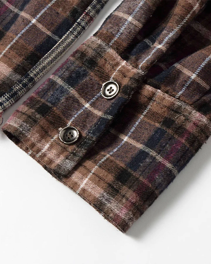 Patchwork Plaid Deconstructed Shirt - Image 8