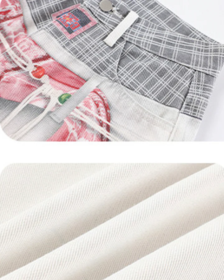 Patchwork Scarf Detail Wide Leg Pants - Image 10