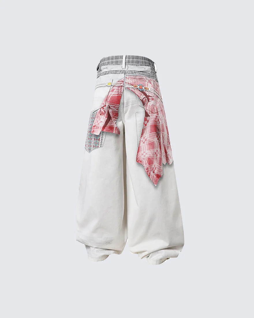 Patchwork Scarf Detail Wide Leg Pants - Image 5