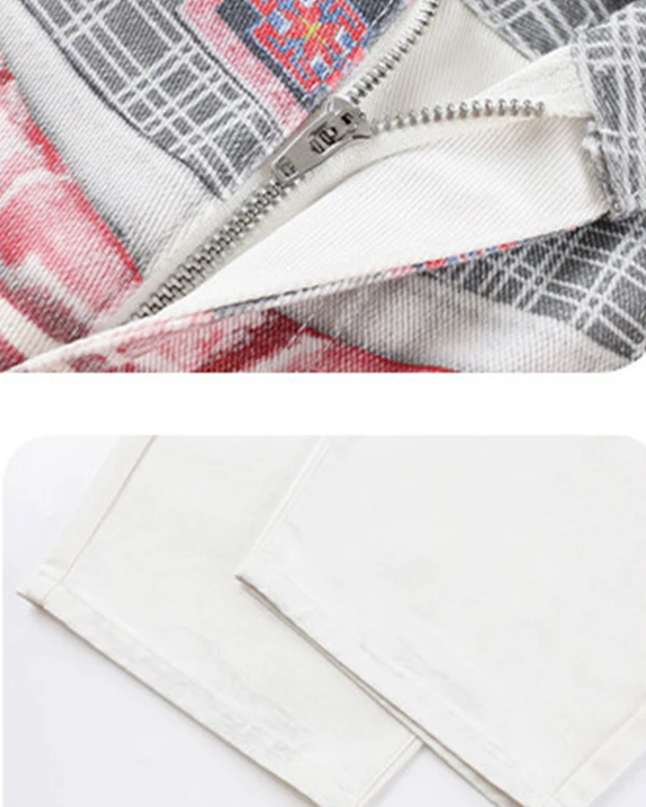 Patchwork Scarf Detail Wide Leg Pants - Image 9