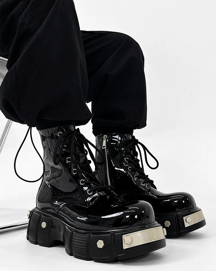 Patent Leather Platform Combat Boots - Image 2