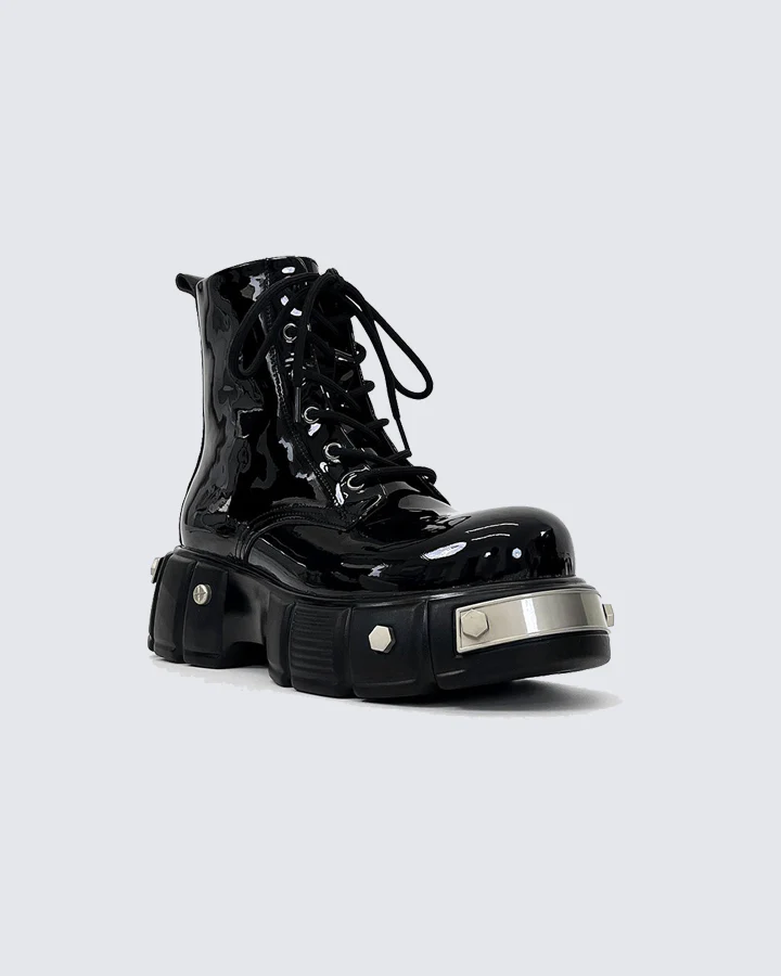 Patent Leather Platform Combat Boots - Image 3