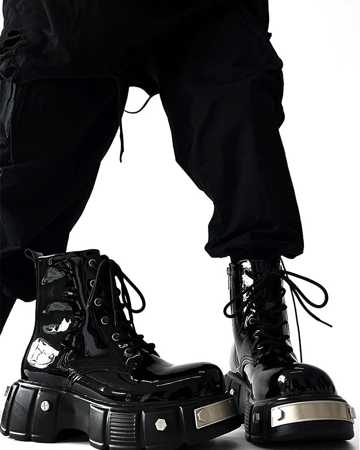 Patent Leather Platform Combat Boots - Image 4