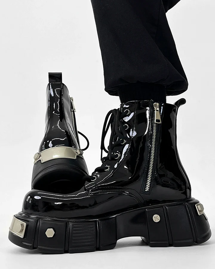 Patent Leather Platform Combat Boots - Image 5