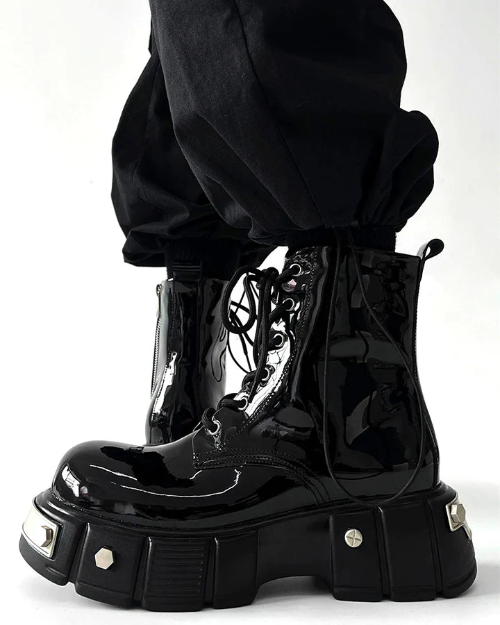Patent Leather Platform Combat Boots - Image 6