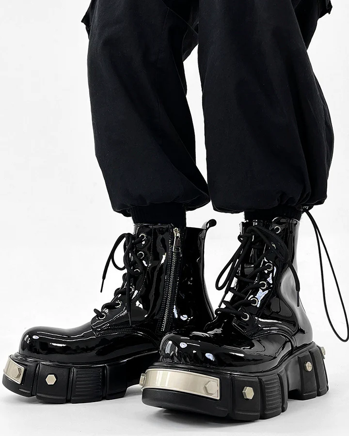 Patent Leather Platform Combat Boots - Image 7