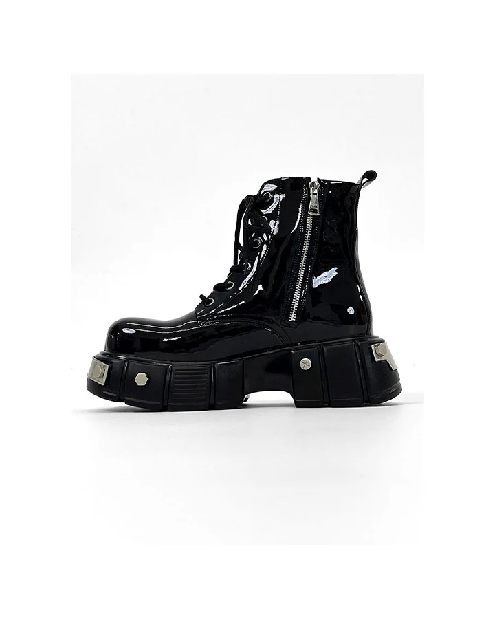 Patent Leather Platform Combat Boots - Image 8