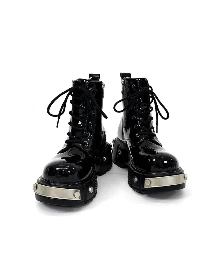 Patent Leather Platform Combat Boots - Image 9