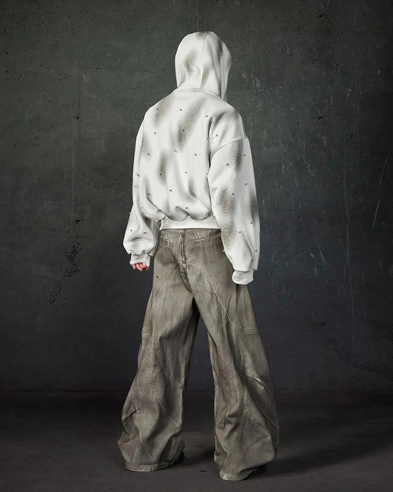 Pearl-Detailed Dirty Wash Zip Hoodie Jacket - Image 3