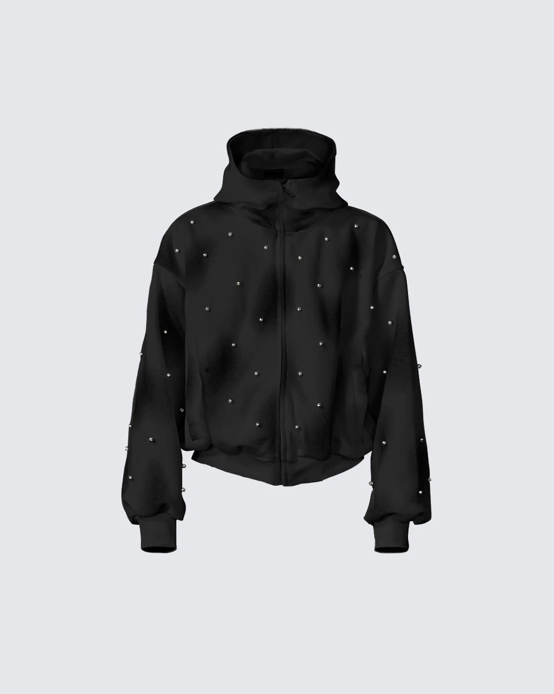 Pearl-Detailed Dirty Wash Zip Hoodie Jacket - Image 7