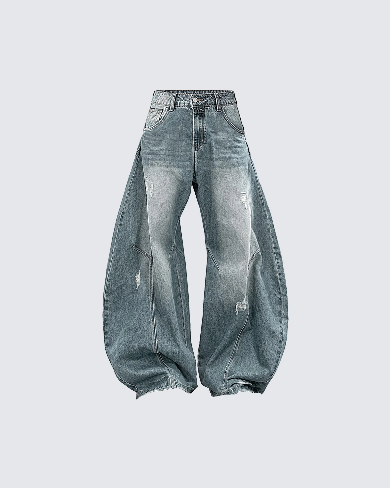 Pleated Blade-Cut Washed Jeans - Image 7
