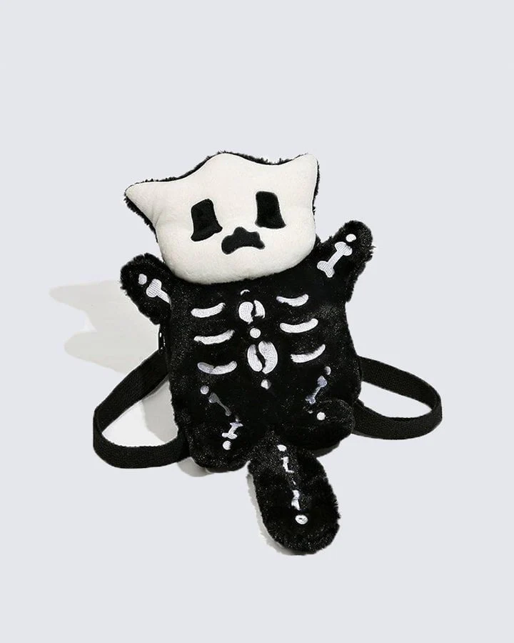 Plush Skeleton Cat Backpack with Cute Face - Image 2