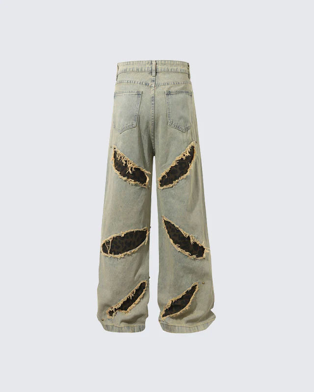 Post-Apocalyptic Printed Distressed Floor-Length Jeans - Image 2