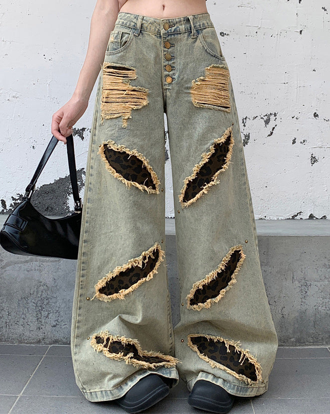 Post-Apocalyptic Printed Distressed Floor-Length Jeans - Image 3