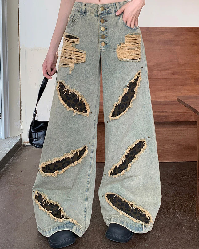 Post-Apocalyptic Printed Distressed Floor-Length Jeans - Image 5