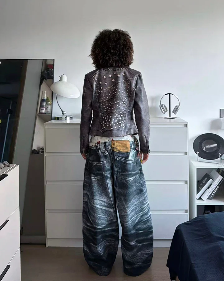 Print Denim Illusion Wide-Leg Pants - Image 12