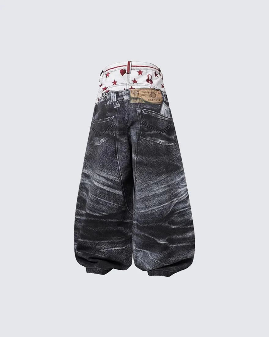Print Denim Illusion Wide-Leg Pants - Image 2