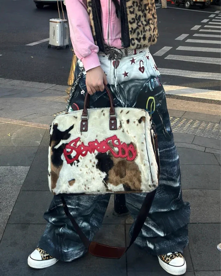 Print Denim Illusion Wide-Leg Pants - Image 5