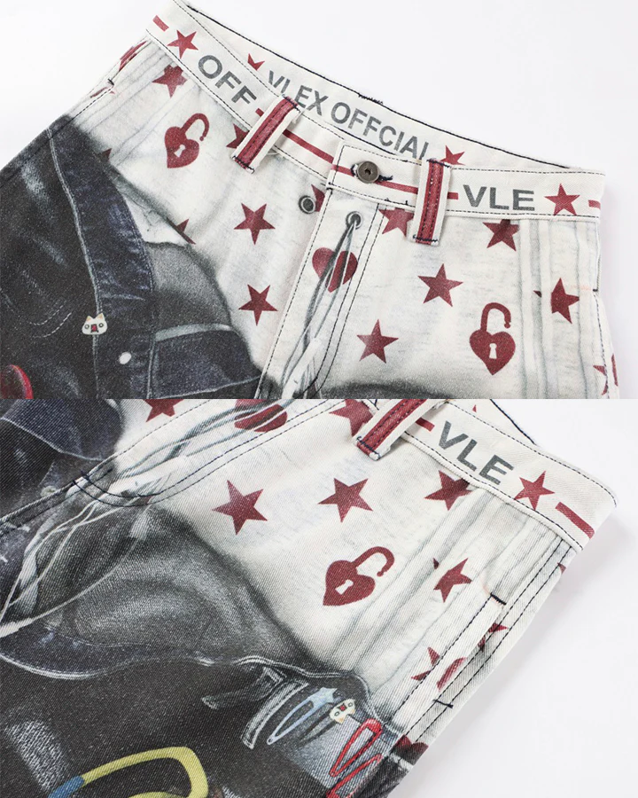 Print Denim Illusion Wide-Leg Pants - Image 9
