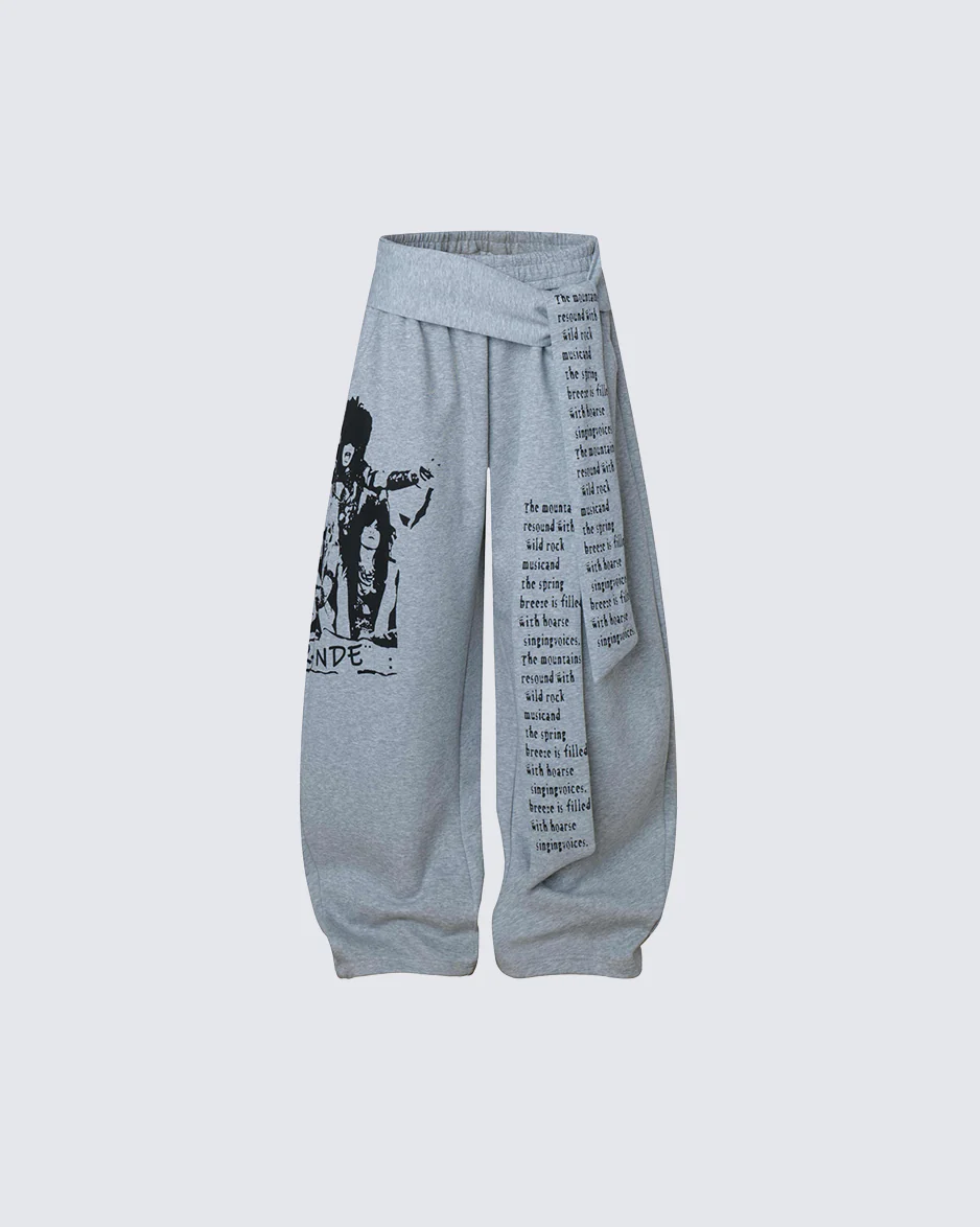 Printed Curved Seam Wide Leg Drawstring Pants - Image 4