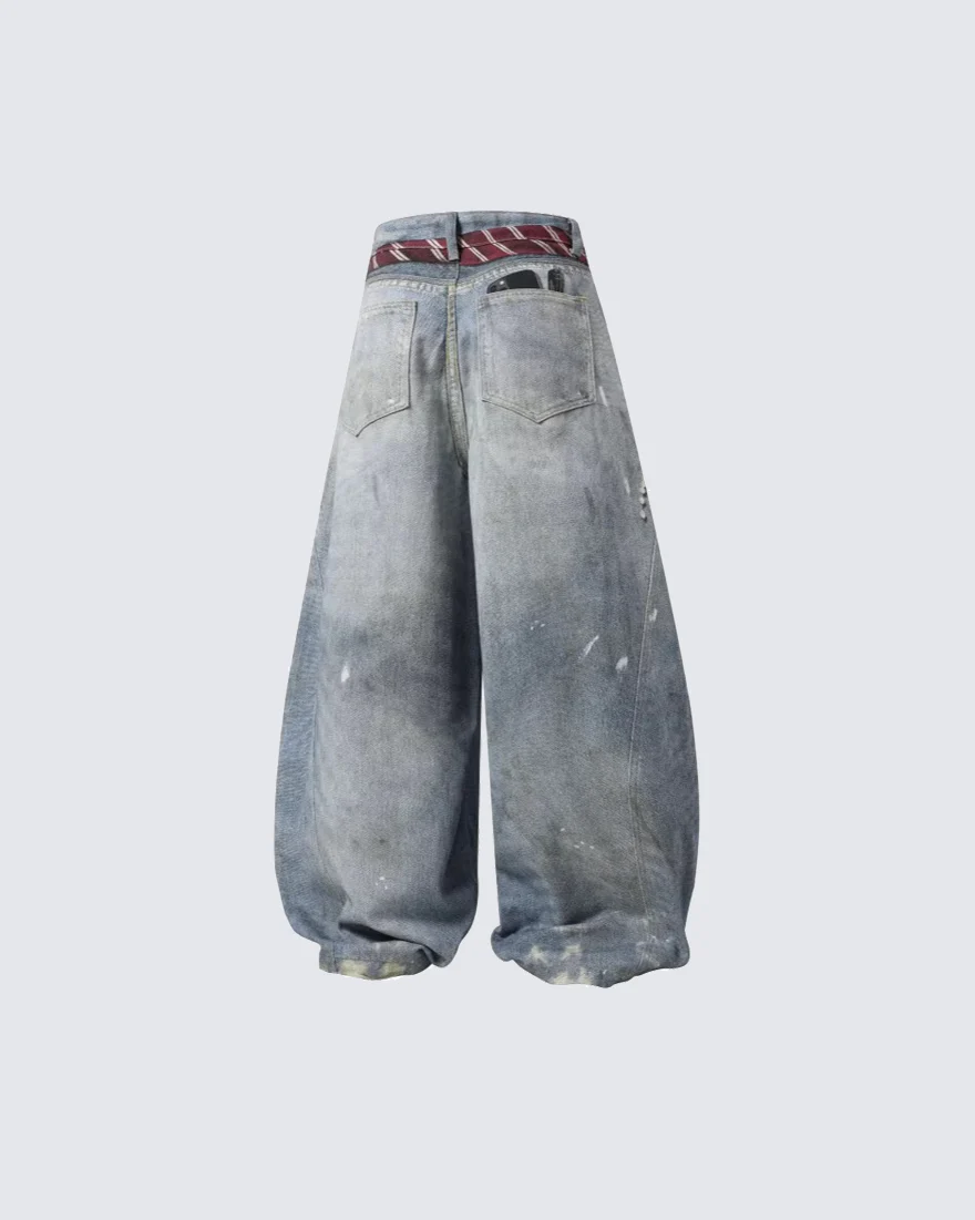 Printed Deconstructed Vintage Wide Denim Jean - Image 4