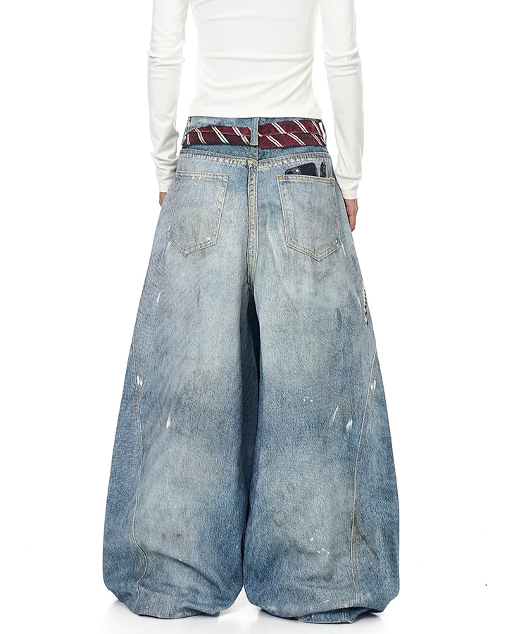 Printed Deconstructed Vintage Wide Denim Jean - Image 5