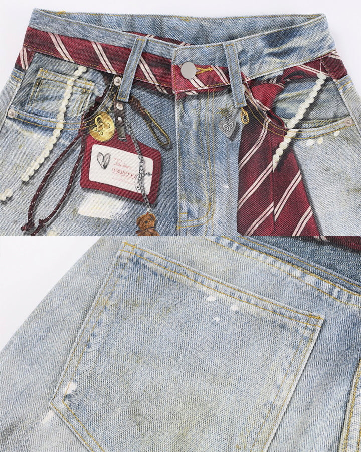 Printed Deconstructed Vintage Wide Denim Jean - Image 6